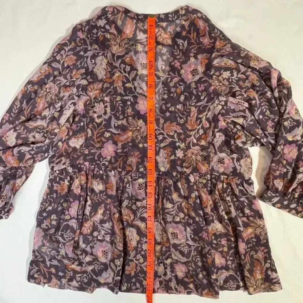 Dear John Malia Top Golden Iris Floral Multi Flowy Boho Semi Sheer Size S